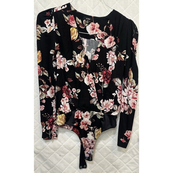 AFRM Los Angeles Long Sleeve Floral Bodysuit Small Multicolor Polyester Blend - Picture 1 of 5